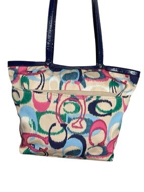 Coach Multicolor Print Tote with Navy Trim Summer Bag Y2K